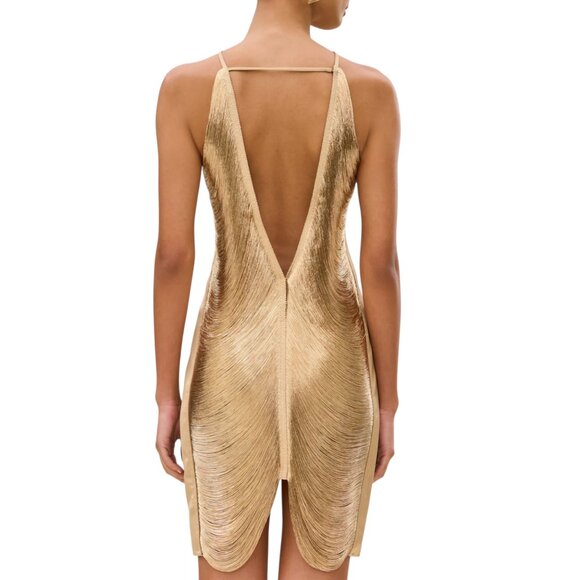 Cult Gaia Mara Draped Silk Fringe Mini Halter Dress - Picture 7 of 13